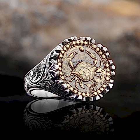 Yengeç Burcu Yüzük, 925 Ayar Gümüş Yengeç Burç Yüzük