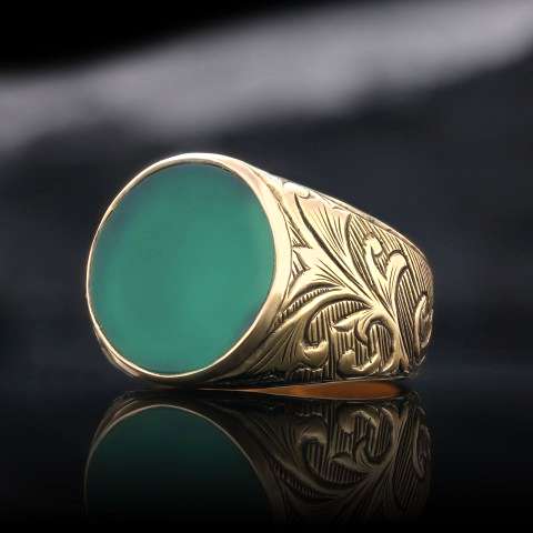 Yeşil Akik Taşlı 925 Ayar Gümüş Yüzük, Yeşil Akik Yüzük, Gümüş Erkek Yeşil Akik Yüzük