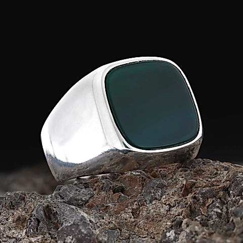 Yeşil Akik Taşlı Gümüş Erkek Yüzük, Tasarım Yeşil Akik Yüzük