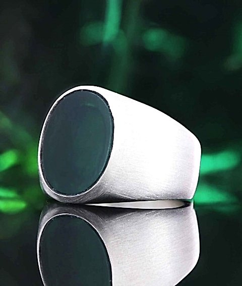 Yeşil Akik Taşlı Gümüş Yüzük, Özel Tasarım Oval Yeşil Akik Taşlı Yüzük, Sade Yeşil Akik Taşlı Yüzük