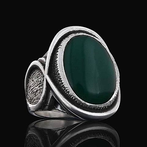 Yeşil Akik Taşlı Yüzük, Şıklığıyla Dikkat Çeken Yeşil Akik Gümüş Yüzük