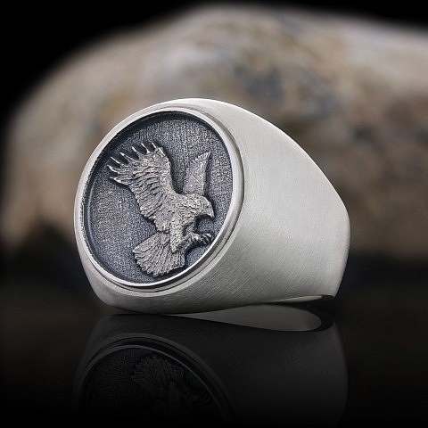 Yuvarlak Kartal Yüzük, Özel Tasarım Gümüş Kartal Yüzük, Gümüş Kartal Yüzük