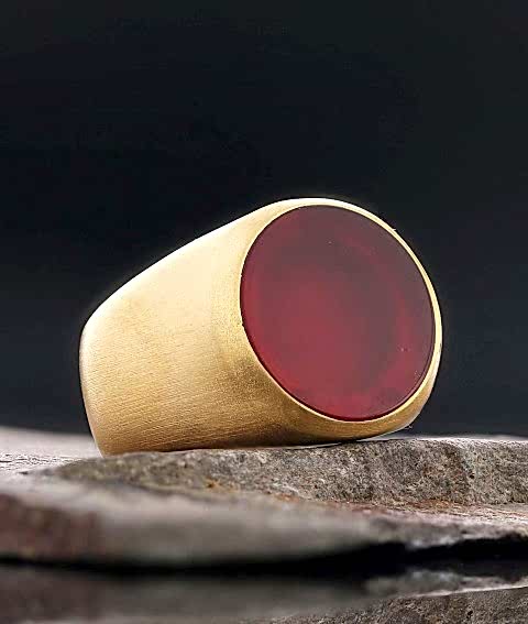 Yuvarlak Kırmızı Akik Taşlı Özel Tasarım Yüzük, Sade Taşlı Yüzük, Kırmızı Akik Taşlı Gümüş Yüzük