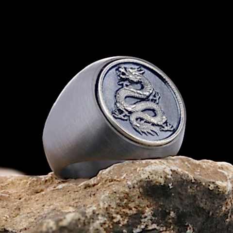 Yuvarlak Özel Tasarım Gümüş Ejderha Yüzük, Ejderha Yüzük, Gümüş Ejderha Yüzük